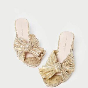 Loeffler Randall Emilia Gold Pleated Bow Heel, Size 7